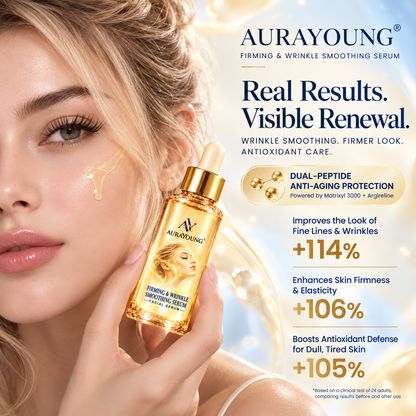 Official Store | New! ✨ AURAYOUNG® Multi-Peptide Firming & Wrinkle Smoothing Serum — Smooth Visible Forehead, Eye & Smile Lines for Firmer, Radiant-Looking Skin 💛 Matrixyl 3000 × Argireline × Bakuchiol × Astaxanthin