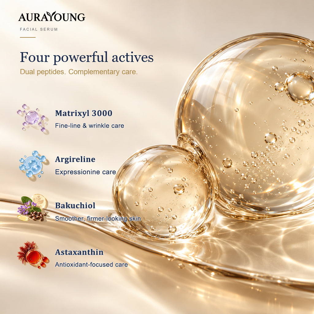 Official Store | New! ✨ AURAYOUNG® Multi-Peptide Firming & Wrinkle Smoothing Serum — Smooth Visible Forehead, Eye & Smile Lines for Firmer, Radiant-Looking Skin 💛 Matrixyl 3000 × Argireline × Bakuchiol × Astaxanthin